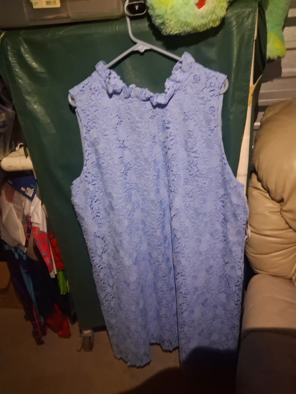 Anne Klein Plus Size Eyelet Lace Trapeze Shift Dress in Cape Blue
